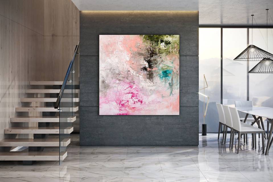 Green Original Handmade Contemporary Abstract Canvas Wall Art 0ANO2